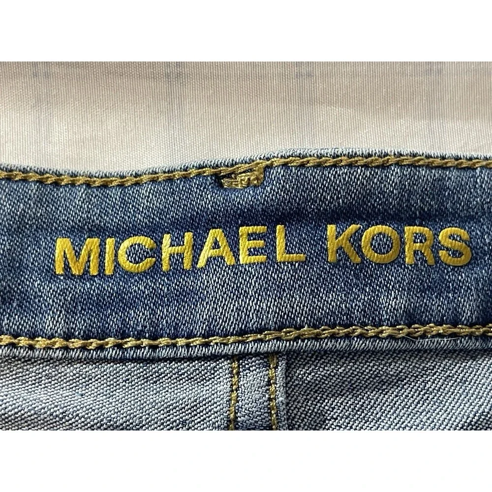 Michael Kors Gold-Embossed Slim Leg Blue Jeans - Size 12